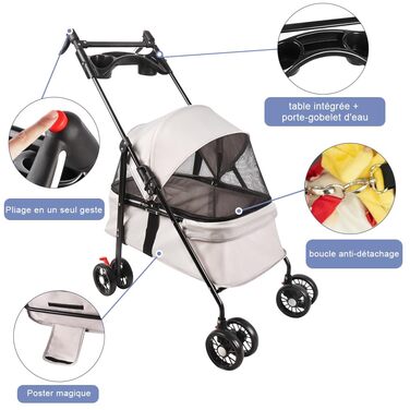 Візок для собак Homewell 2в1, сірий, 50x70x99 см. Візок-будка, з тримачами для напоїв, складний, з гальмом