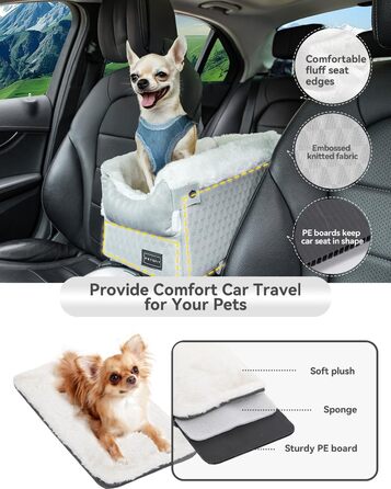 PETSFIT Автокрісло для собак у середню консоль авто, сіре та біле, до 4 кг