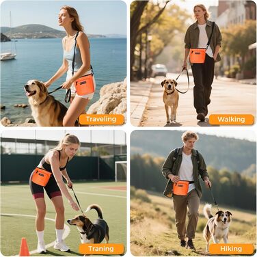 Сумка для ласощів для собак великого об'єму, багатофункціональна, на плечі, з міцним магнітним закриттям, регульований знімний ремінь, сумка для корму для собак (Помаранчевий)