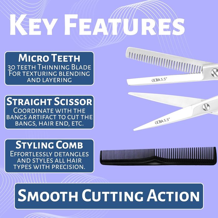 Професійні ножиці для стрижки волосся OCBA 6 дюймів - для перукарів та салонів, для чоловіків та жінок (сріблястий набір)