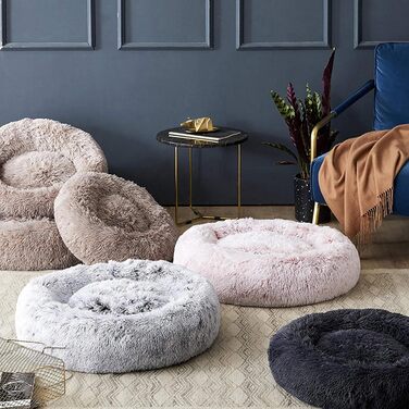 Кругле лежанка-гніздечко для собак та котів, 80 см, сірий колір, плюшевий, миючий, для дрібних та середніх порід