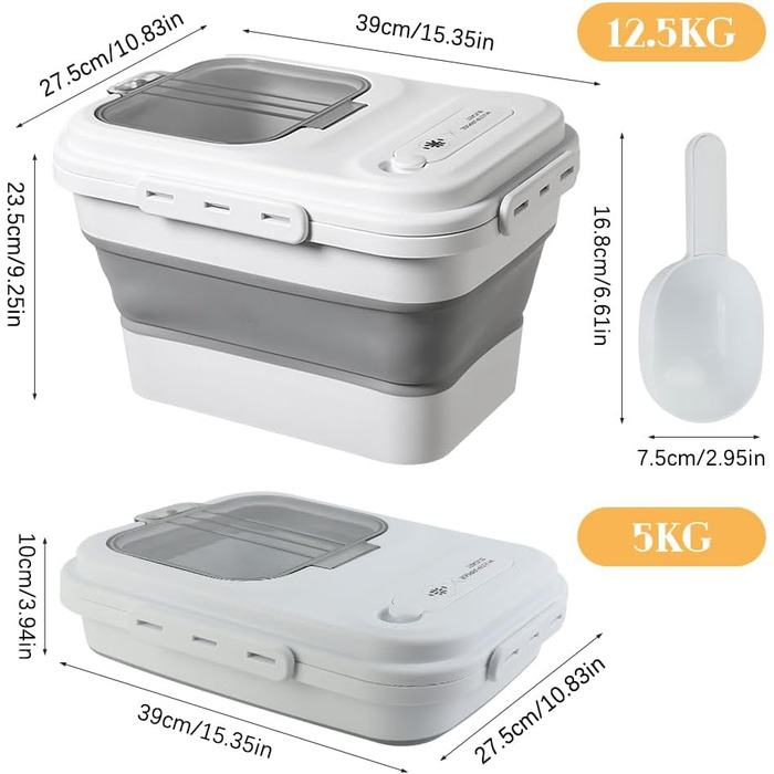 Контейнер для корму для собак RoxNvm, 12.5 кг, з кришкою та ложкою, сірий