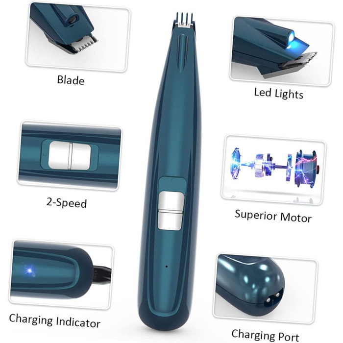Триммер для догляду за лапами та обличчям домашніх тварин Supvox - тиха електрична машинка для собак та котів з керамічними лезами
