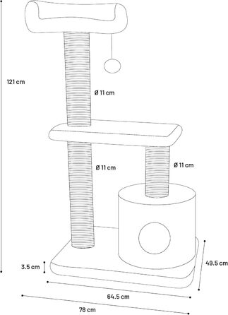 Дряпалка для котів Flamingo Hathi – Колір: Коричневий – Розміри: 78 x 49,5 x 121 см – З платформою, сховальнями та стовпчиками для дряпання з сизалю