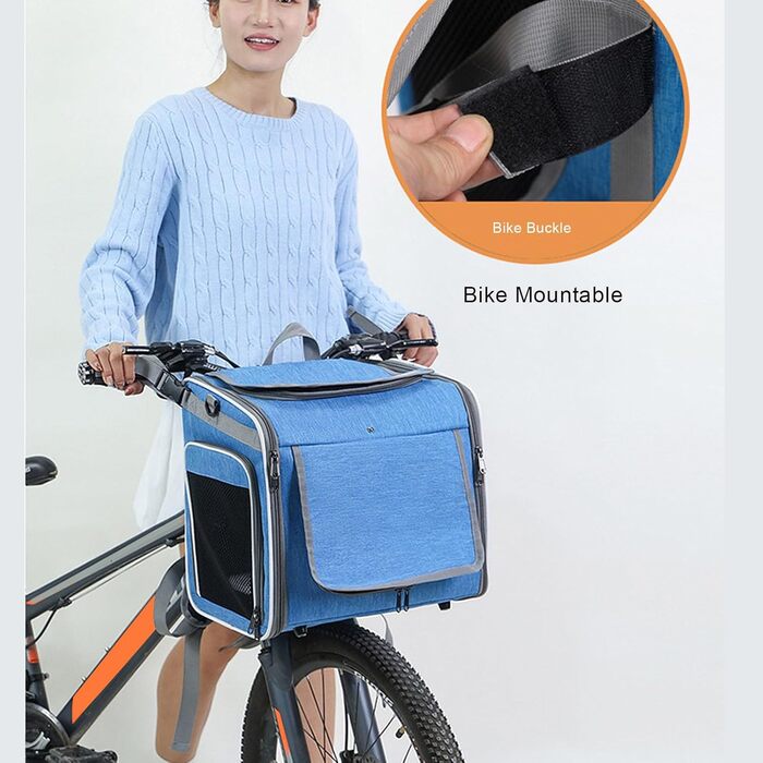 Клітка-переноска для собак та котів Asixxsix на велосипед, розширювана, складна, водовідштовхувальний матеріал Oxford, до 8 кг (Сірий, Блакитний)