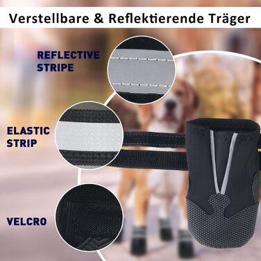 Чоботи для собак REESTBOO, 4 шт. Водонепроникні захисні човники для лап з відбиваючим ремінцем, клямками, для великих собак, чорні (XXL)