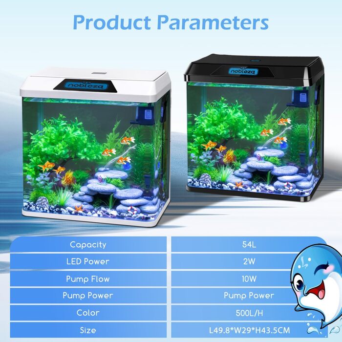 Акваріум Nobleza 54L Комплект: нано-акваріум з LED-підсвічуванням та фільтром, білий