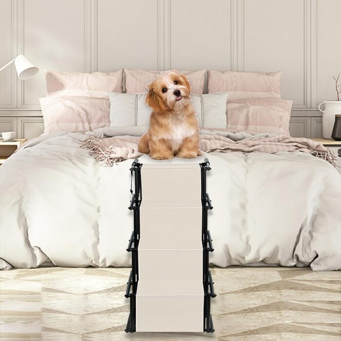 Сходинки для собак - 4 сходинки, портативна рамка для собак у машину, диван або ліжко, антиковзаюча, вантажопідйомність до 75 кг (Бежевий)