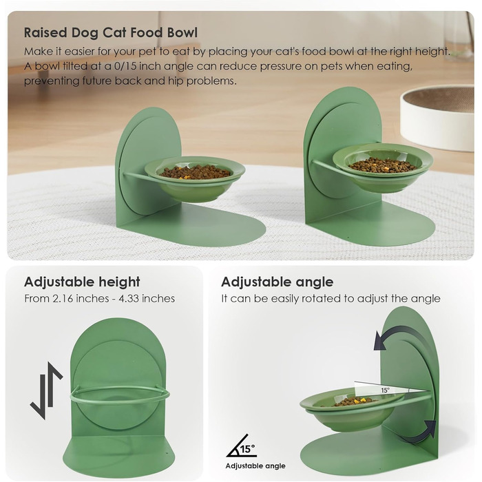 Підвищений годівниця для котів, керамічна миска для котів з металевим підставкою, антиковзаюча, не протікає, годівниця для домашніх котів (зелена, без підставки)