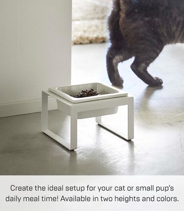 Миска для тварин Yamazaki 5817 Tower з підставкою, сталь/кераміка, мінімалістичний дизайн, 15 x 15.5 x 10 см