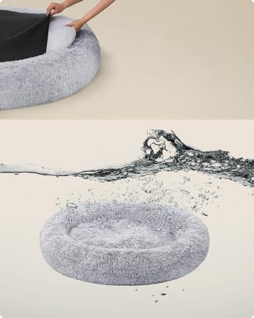 Кругле ліжко для собак та котів Feandrea з м'яким плюшем, діаметр 140 см, Ombré-Сірий колір, знімний наповнювач