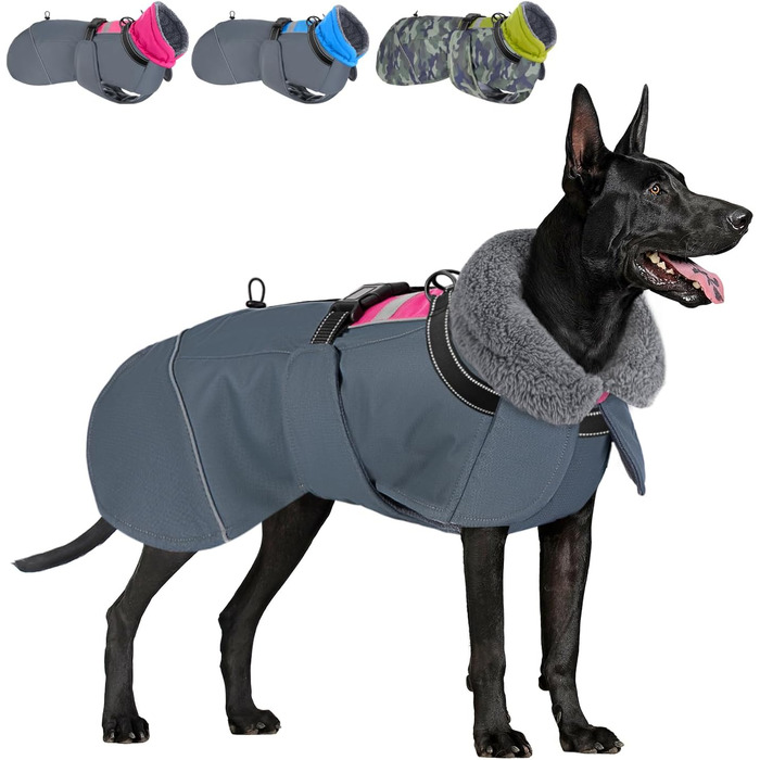 Зимовий теплий водонепроникний теплий зимовий одяг для собак великих порід, з флісовою підкладкою та нашийником, захист від вітру, зелений, XXXL, для собак з обхватом грудей 60-70 см