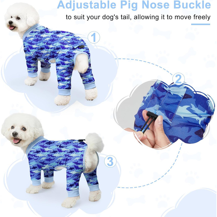 Піжама для собак Bienbee, комплект з 4 шт., розмір 3XL. М'яка, дихаюча, зручна, для цуценят та дорослих собак, великий вибір принтів (гусак, корова, блакитні акули, камуфляж)