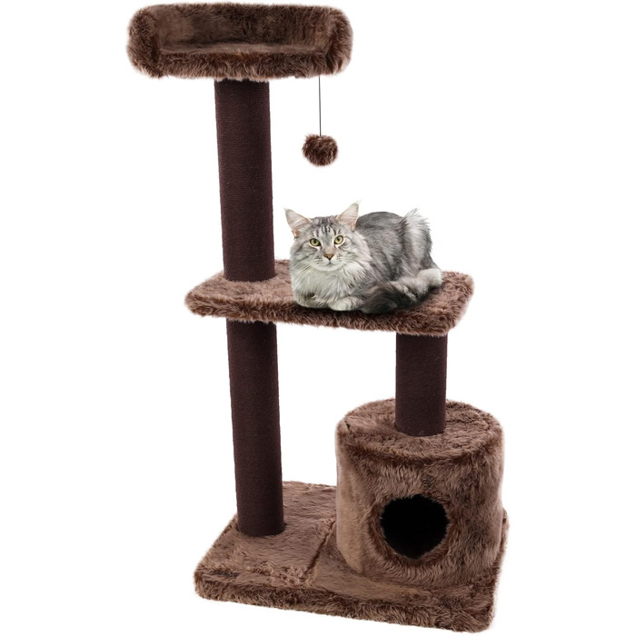 Дряпалка для котів Flamingo Hathi – Колір: Коричневий – Розміри: 78 x 49,5 x 121 см – З платформою, сховальнями та стовпчиками для дряпання з сизалю