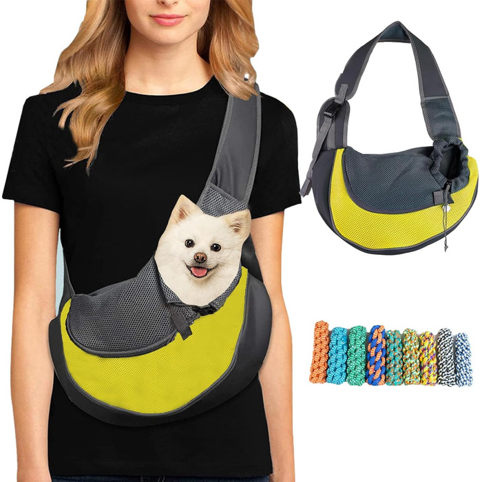 Жовта переносна сумка-переноска для собак та котів (маленьких порід), з регульованим плечовим ременем