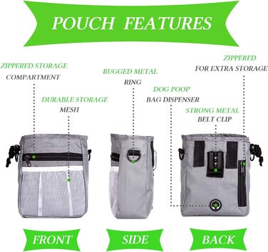 Сумка для ласощів STMK Leckerlibeutel для собак з поясом, 3 способи носіння, легка, іграшки, сухий корм, ласощі для собак, дресирування, для цуценят (сірий та чорний)