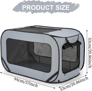 Транспортна переноска для собак та котів, сіра, 94x53x53 см, складана, з подвійними дверцятами, Oxford тканини