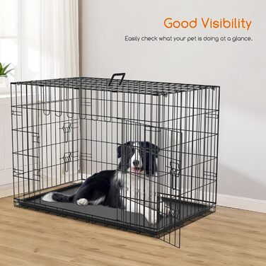 Металевий клітка для собак Nobleza 61x42x48,5 см, складана, з 2 дверцятами, пластиковим піддоном і ручкою, легка у догляді, чорна