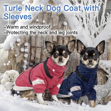 Зимовий теплий одяг для собак з інтегрованим повідком, водонепроникний, з відбиваючими елементами, рожевий, XS (обхват грудей 35 см), для чихуахуа та інших дрібних порід