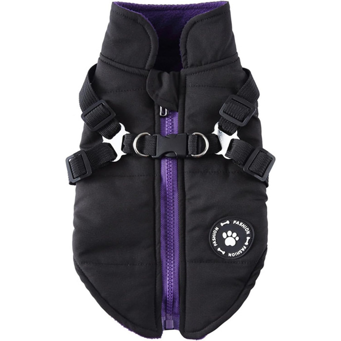 Водонепроникний дощовик для собак з повідком та кільцями - тепла куртка-дощовик для собак, чорний, розмір M