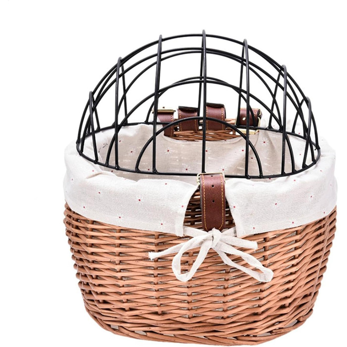 Плетенний велосипедний кошик для котів з дрітчастою кришкою | Велосипедний кошик для тварин з лози | Знімний переносник для собак, цуценят та котів