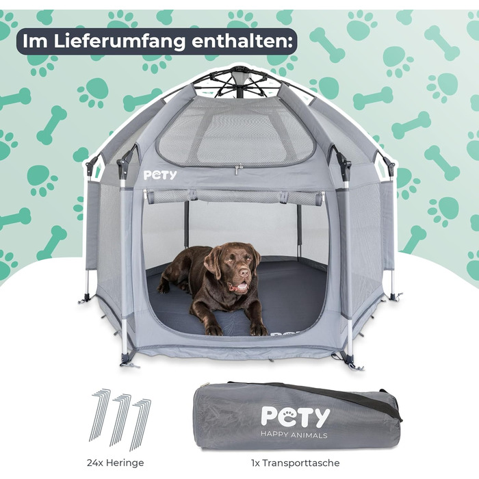 Клітка-переноска для собак Pety - 150 x 100 см, сіра. Переносне зоо-вольєр для відпочинку на природі та вдома. З сумкою та кілочками.