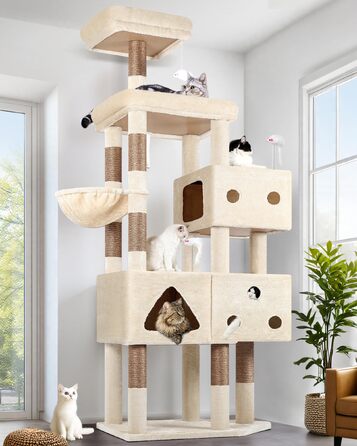Комплекс для котів Globlazer Beige XXL 207 см з будиночком 45x35 см, платформами, стовпчиками з сизалю та кошиком