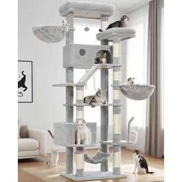 Великий котячий будиночок Kratzbaum GCT031W 200 см сірий: кігтеточка, платформа, гамак, печери для котів