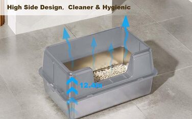 Котлован для котів Zstar Edelstahl, великий, з високими бортиками, знімний, легко миється, з кришкою, 60x40x36.5 см, сірий