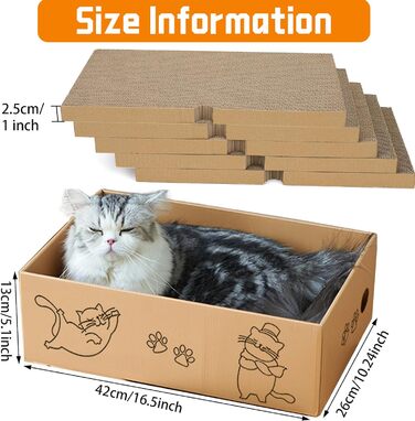 Кігтеточка для котів 5 шт. з будиночком 42*26*13 см, двостороння картонна кігтеточка для догляду за кігтями, іграшка-кігтеточка з гофрокартону для ігор та сну, багаторазова картонна кігтеточка-будиночок для котів, набір
