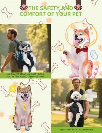 Рюкзак для тварин: переноска для собак та котів, регульована, чорний, L