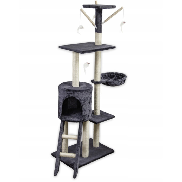 Високий кігтеточка-комплекс для котів Pet HOBBY, сірий, 5 рівнів, 140 см