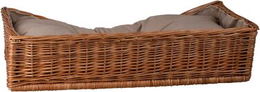 Плетіний корзинка-ліжко для собак та котів з подушкою, 80x50 см, натуральний колір, бежевий