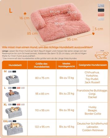 Лежак для собак Feandrea FluffyHug L, плюшевий, 95x85x16 см, рожевий, килимок-декор та захист для дивану