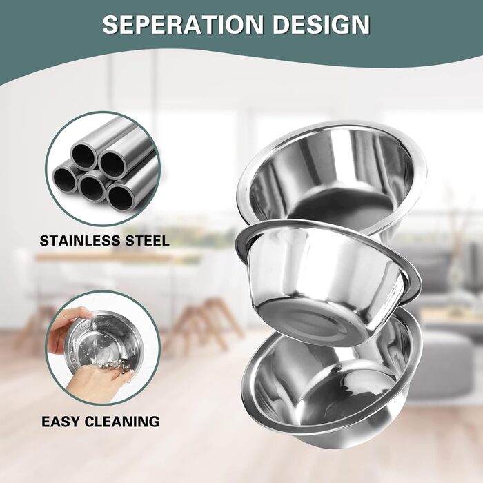 Набір мисок для котів та собак 3 шт. з підставкою з бамбука, підняті миски, нержавіюча сталь