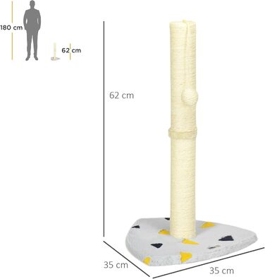 Котячий кігтеточки PawHut 62см: когтеточка-стійка з джутового покриття, з іграшкою-м'ячиком, для дому, сіро-бежева