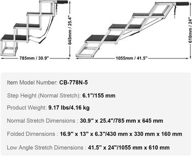 Сходинка для собак VEVOR у автомобіль: 4 сходинки, широка, складна, з антиковзким покриттям, легка алюмінієва трепічка для авто, SUV та вантажівок
