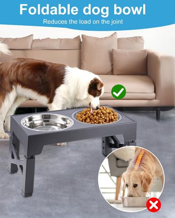 Підвищена годівниця для собак Тоарен, 2 миски з нержавіючої сталі, регульована висота, для великих, середніх та маленьких собак