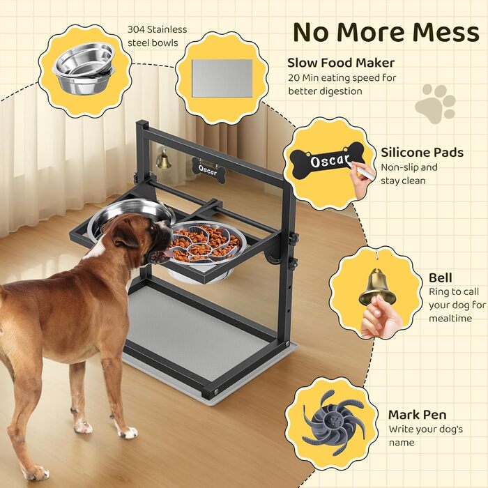 Підвищена годівниця для собак з регулюванням висоти та кута, 2 миски, антиковзаюча підстилка