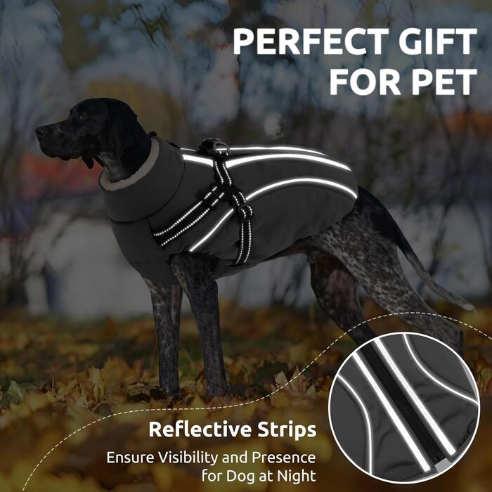 Теплий зимовий одяг для собак Citétoile: куртка з блискавкою, вітрозахисна, з відбиваючими смугами та нагрудником (сірий, M)