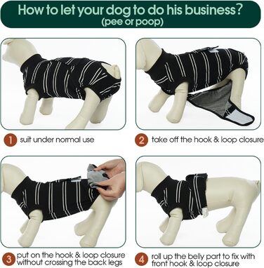 Body для собак після кастрації Kuoser - дихаючий одяг для собак та котів, захист від облизування ран, альтернатива електронного нашийника, чорний, XS (обхват грудей 32-40 см)