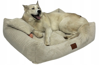 Лежанка для собак Leo4dog з вельвету, знімний чохол для прання, бежевий, L (100x80 см)