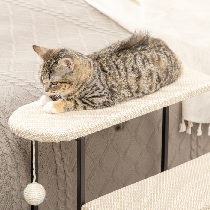 PawHut Pet Stairs 3-ступінчасті сходинки для кішок Сходи для собак з кігтеточкою та ігровим м'ячем зі сталі та сизалю 51x54x53см для котів та собак