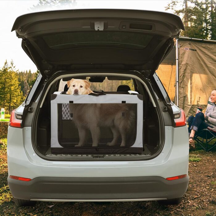 Складаний тканинний бокс для собак Petsfit XL, з трьома дверцятами, спіральним металевим каркасом, легкий для транспортування та зберігання, сірий