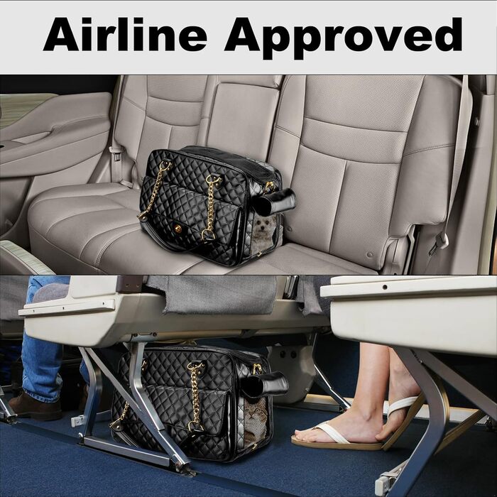 Сумка для собак NewEle: стильна переноска для маленьких собак, до 5.4 кг, PU-шкіра, для подорожей, чорна, маленька