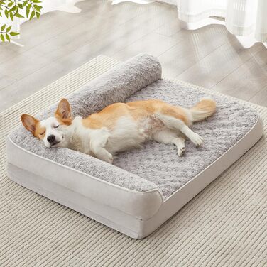 Ортопедичне ліжко для собак великих порід BFPETHOME, водонепроникне, знімний та пральний чохол, велике ліжко для тварин з водонепроникним наповнювачем та антиковзаючою основою, 91x61x20 см, сріблясто-сірий