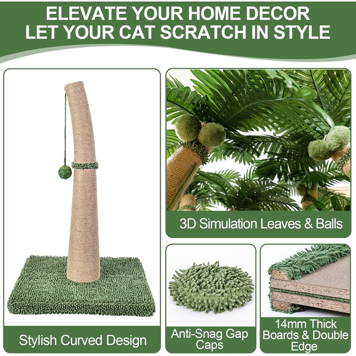 Котячий кіготь Furlogy: кіготь-стовпчик 92 см з м'ячами та мотузкою, для дому, стильна модель A