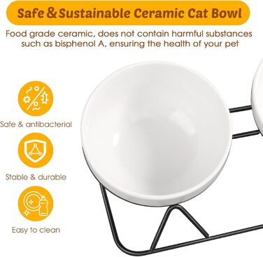 Набір мисок для котів Vikcvcs (3 шт.) з підставкою, кераміка, силікон, 15° нахил, ергономічні, для котів та маленьких собак