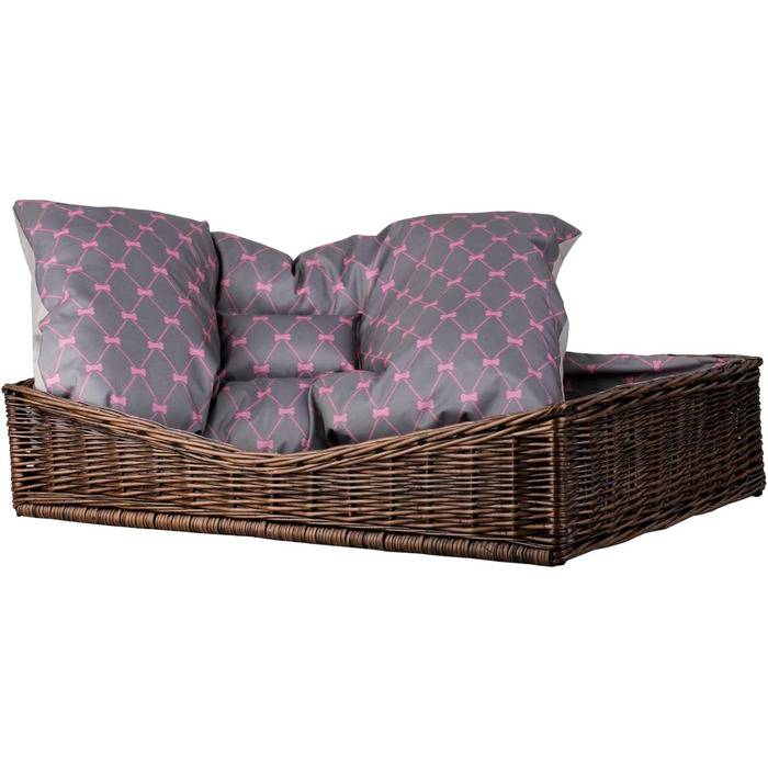 Корзина для собак та котів з плетеної лози, лежанка, 80x50 см, коричнево-сіра