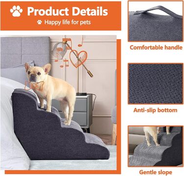 Сходинка для собак Galatée: зручна та стабільна, 5 сходинок, знімний, пральний чохол, протиковзка, для диванів, ліжок та авто